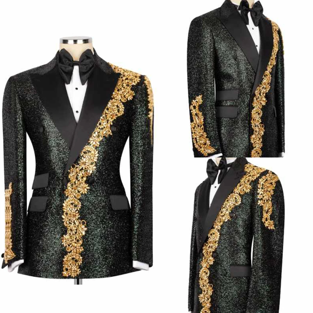 

Высококачественные мужские костюмы с металлическими элементами, расшитые бисером, с острым лацканом, смокинги для жениха, комплекты из 2 предметов, для вечеринок и выпускных, пиджаки, индивидуальный пошив