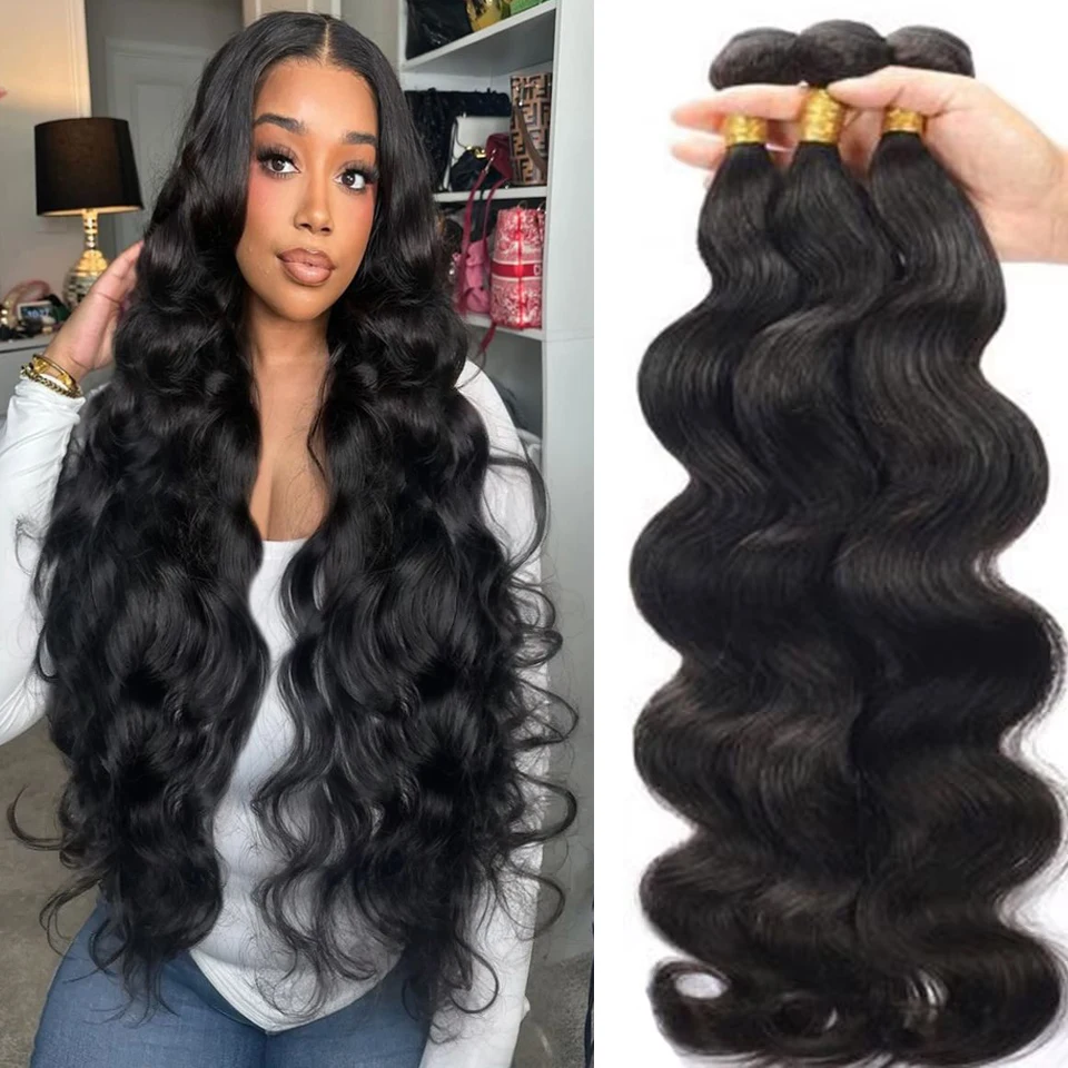 12-32 Zoll Body Wave Echthaar-Bündel, natürliches Schwarz, brasilianisches 100% Remy Echthaar, 10A unbehandeltes Echthaar-Extensions für Frauen