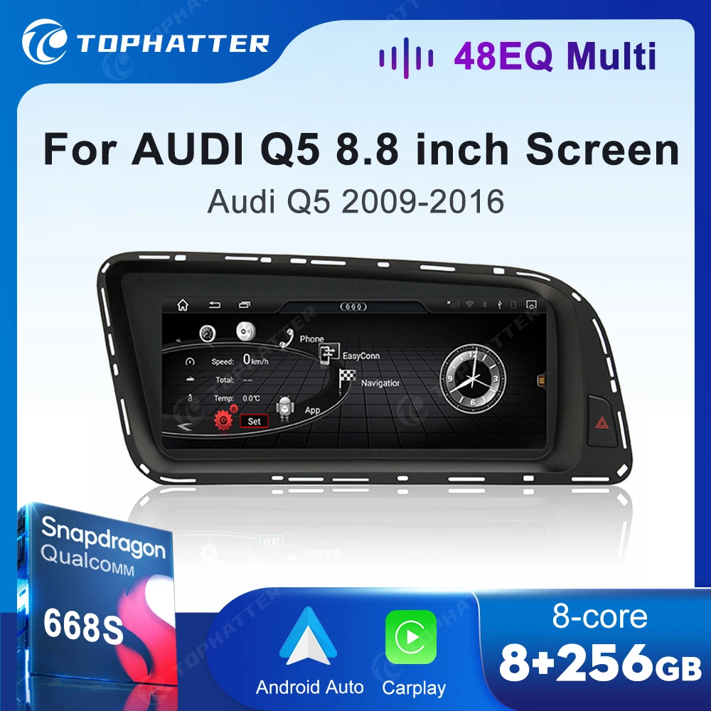 

8,8-дюймовый автомобильный радиоприемник для Audi Q5 2009-2016 CarPlay Android Auto Multimedia Player Screen Navi Display Qualcomm 668S Head Unit Video