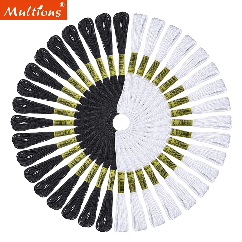 96/48/12pcs 8m Embroidery Thread Cotton Cross Stitch Threads Black and White Embroidery Floss Set for Home Knitting Cross Stitch