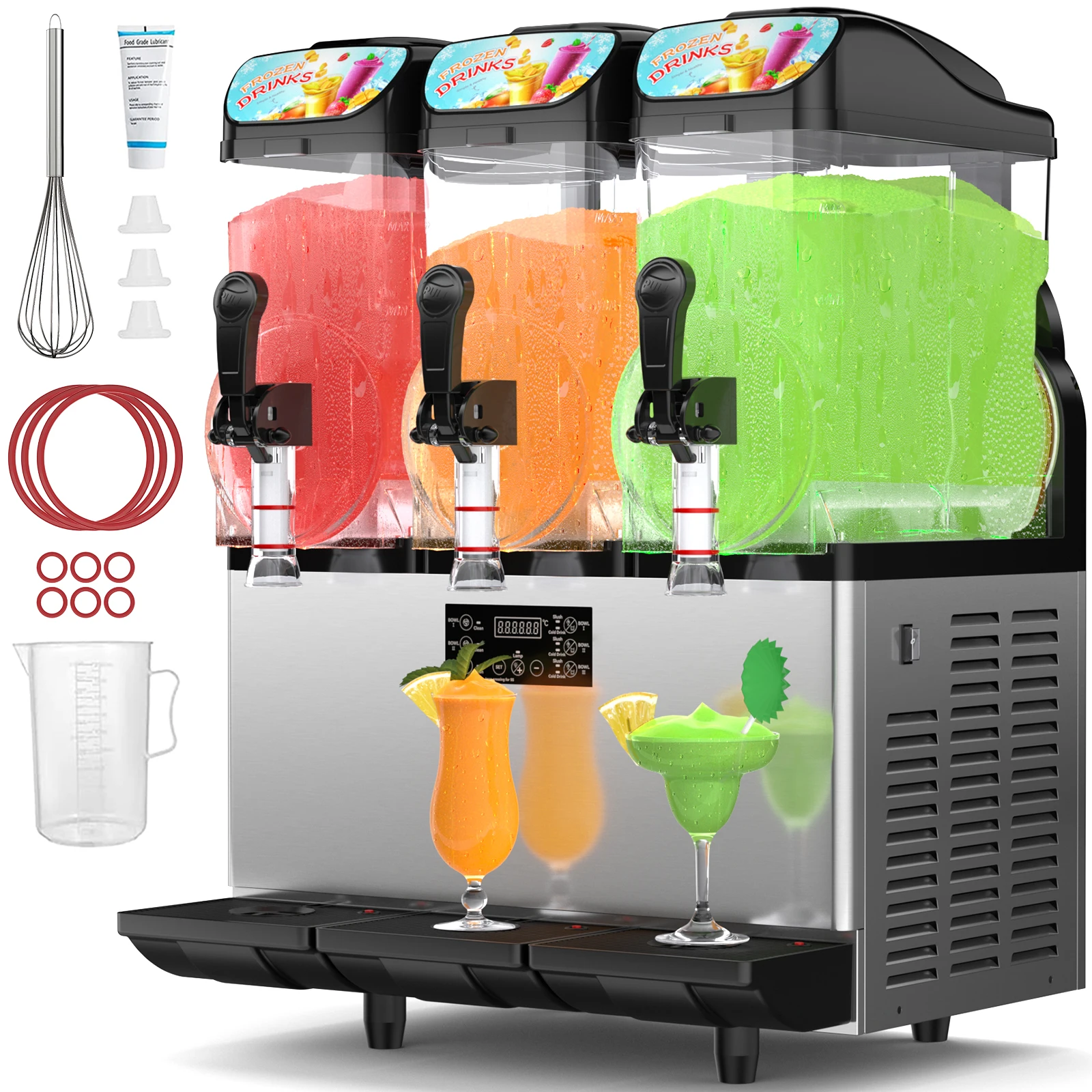 Máquina comercial de granizado, 15Lx, 3 tanques, máquina de bebidas congeladas, batidos de Margarita de acero inoxidable, fabricante de bebidas congeladas