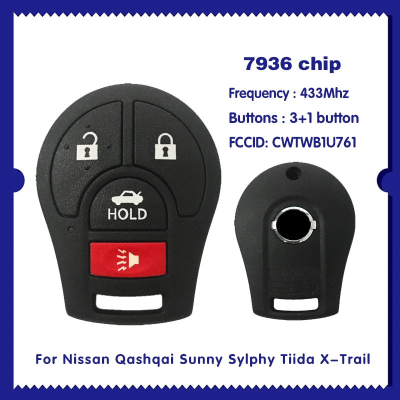 For NISSAN FCC CWTWB1U761 Qashqai Sunny Sylphy Tiida X-Trail Auto Alarm 7936 433Mhz