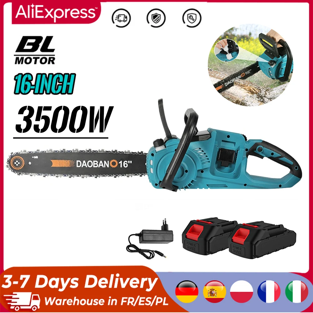 3500W Brushless 16Inch Electric Chainsaw Cordless Pruning Woodworking Power Tool Handheld Garden Cutter For Makita Battery