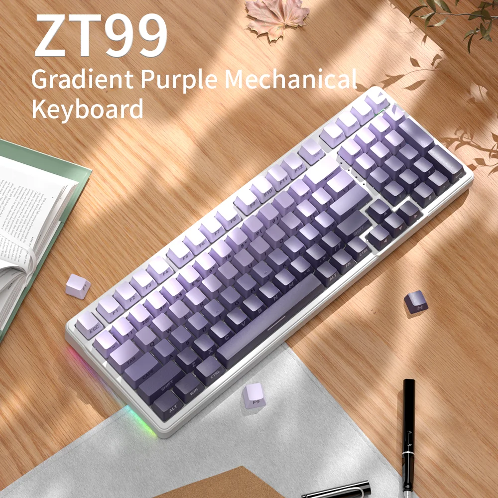 ZIFRIEND ZT99 Wired Gradient Side Engraved Mechanical Keyboard Hot Swappable 90% Keyborad White Light Effects