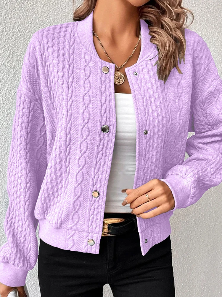 Stylish Single Breasted Cardigan Women\'s Baseball Jacket Fashionable Knitted Long Sleeve Slim Jacket Autumn Solid Color Jackets