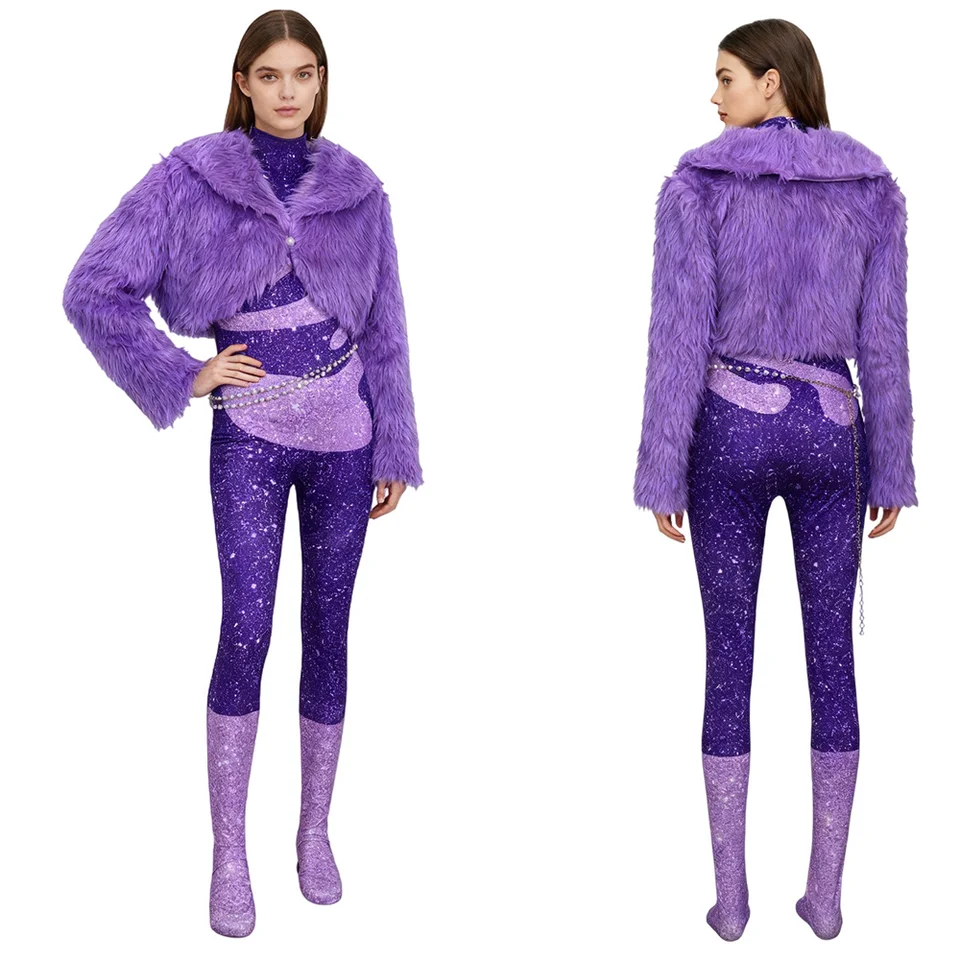 Zoo2 Gazelle Cosplay Purple Plush Coat Jumpsuit Costume Set Adult