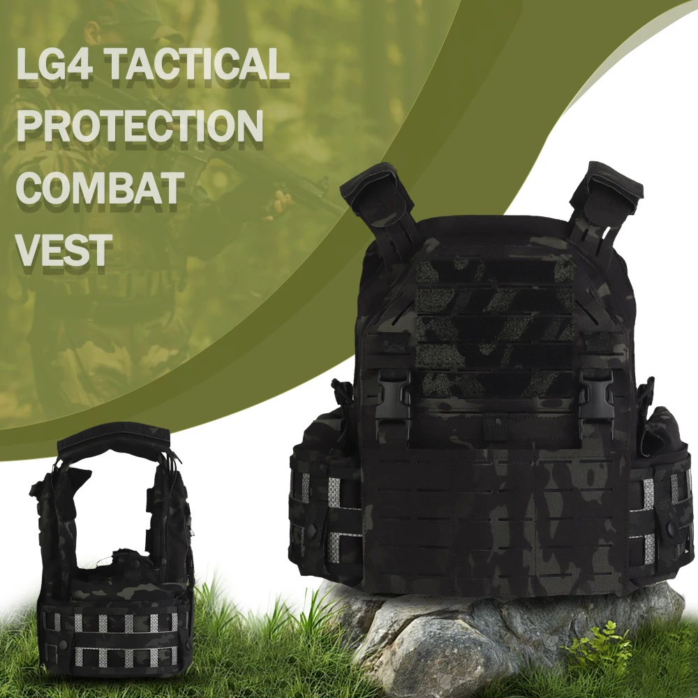 

LG4 Tactical Combat Vest Adjustable Molle Plate Carrier Hunting Combat Protective Vest Side Radio Bag CS Paintball Vest Gear