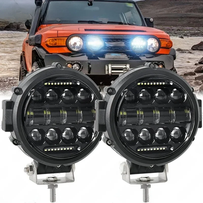 2 ST Ronde 7 Inch 150 W Aluminium LED Verlichting Bar Multifunctionele High Power Spotlight Rijden Lamp mistlamp - afbeelding 2