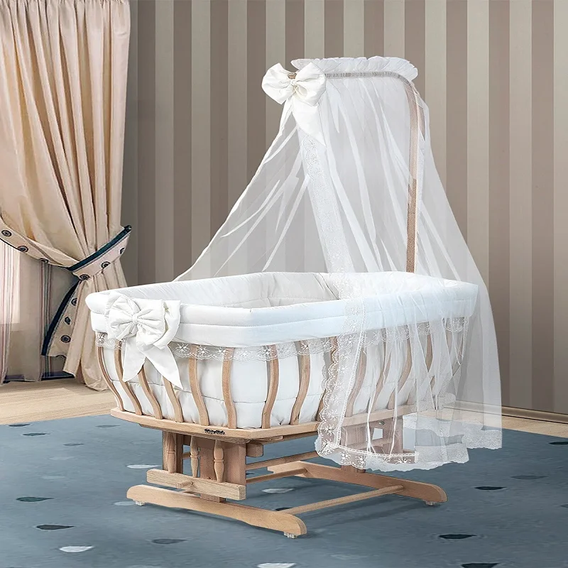 Portable Crib White Drop Bow Sleeping Set Baby Crib Kid Bed Duvet Pillow Mosquito Net Rocking Bassinet Swing Cradle Hammock