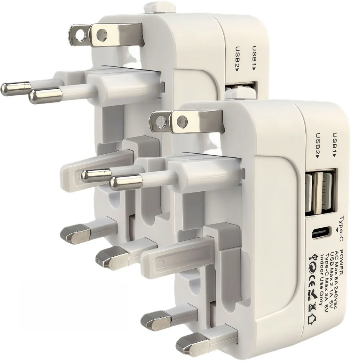 [2USB Travel Adapter + Surge Protection] Greatest Universal Travel Adapter Plus Power Strips - 2USB / 100V-240V Input | All-in-One Travel Adapter for World Wide Use 350+ Countries | Fast Charging Portable Design Perfect for Phones Tablets Etc