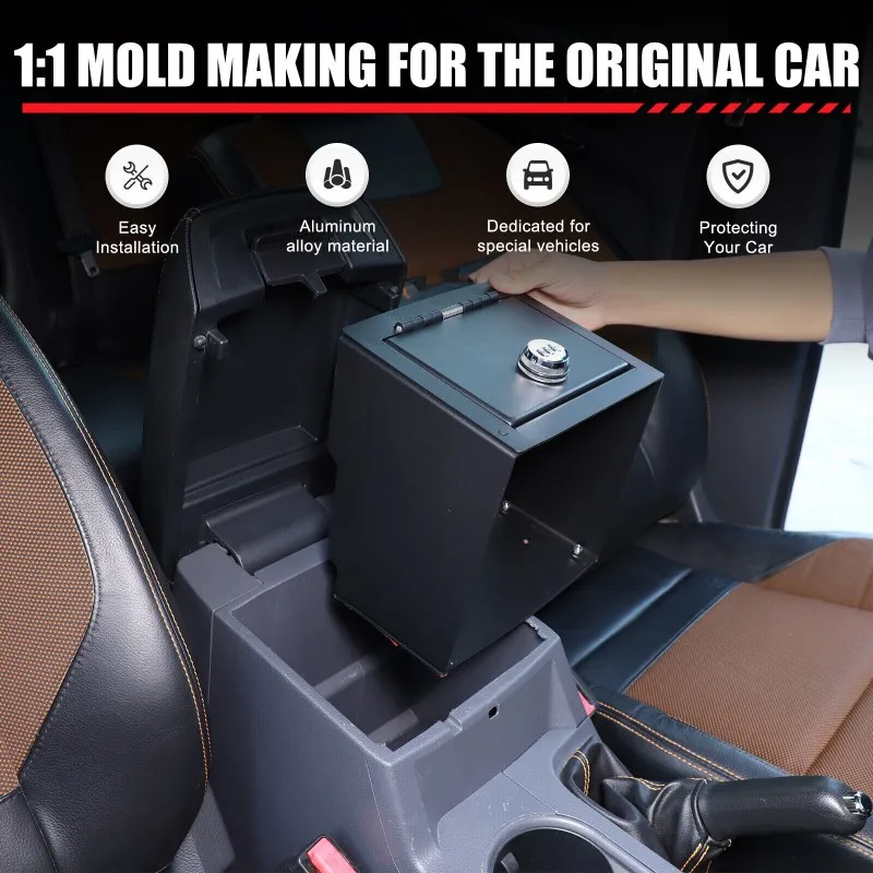 1PCS Aluminum Alloy Car Center Control Armrest Safety Storage Box Fit For Ford Ranger 2015-2021 Protection Accessories Kit