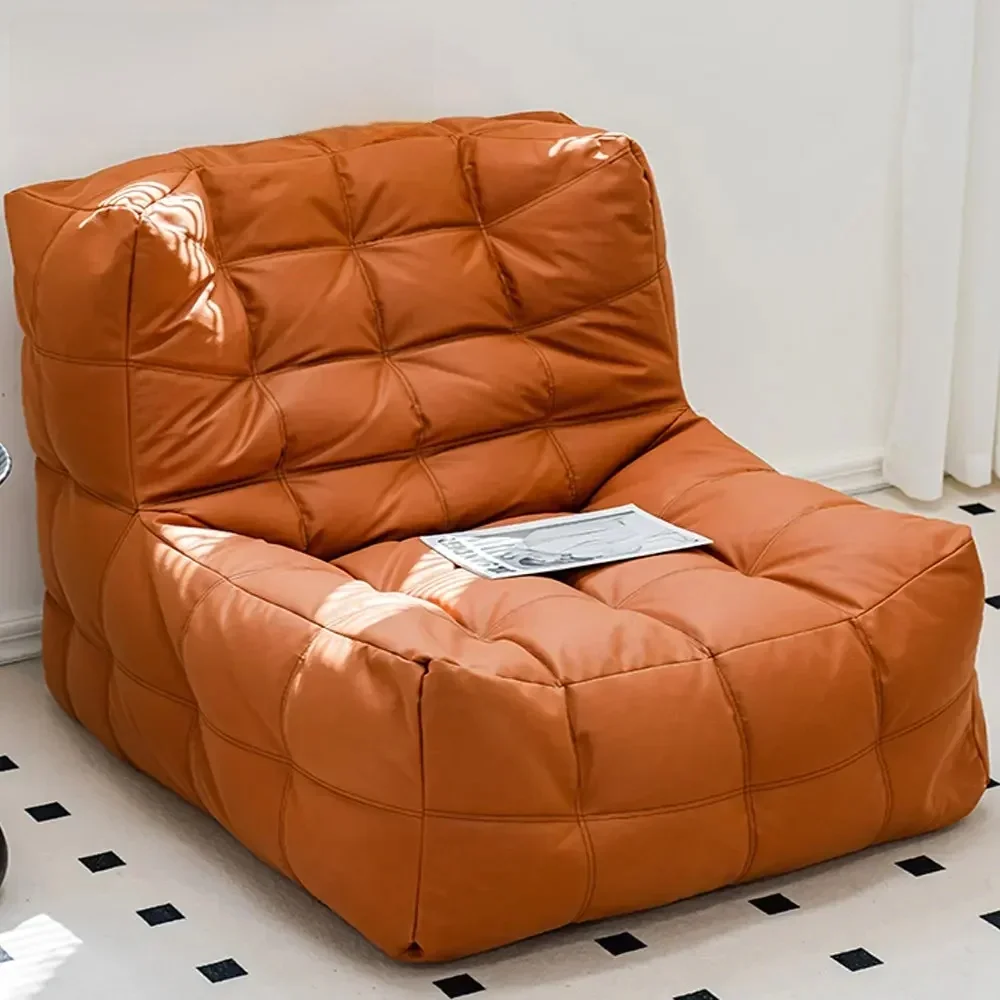 OTAUTAU Faux Leather Waffle Pouf Couch Bean Bag Cover bez wypełniacza Puff Chaise Lounge Recliner Sofa Bed Ottoman Sac SF056 — zdjęcie 2
