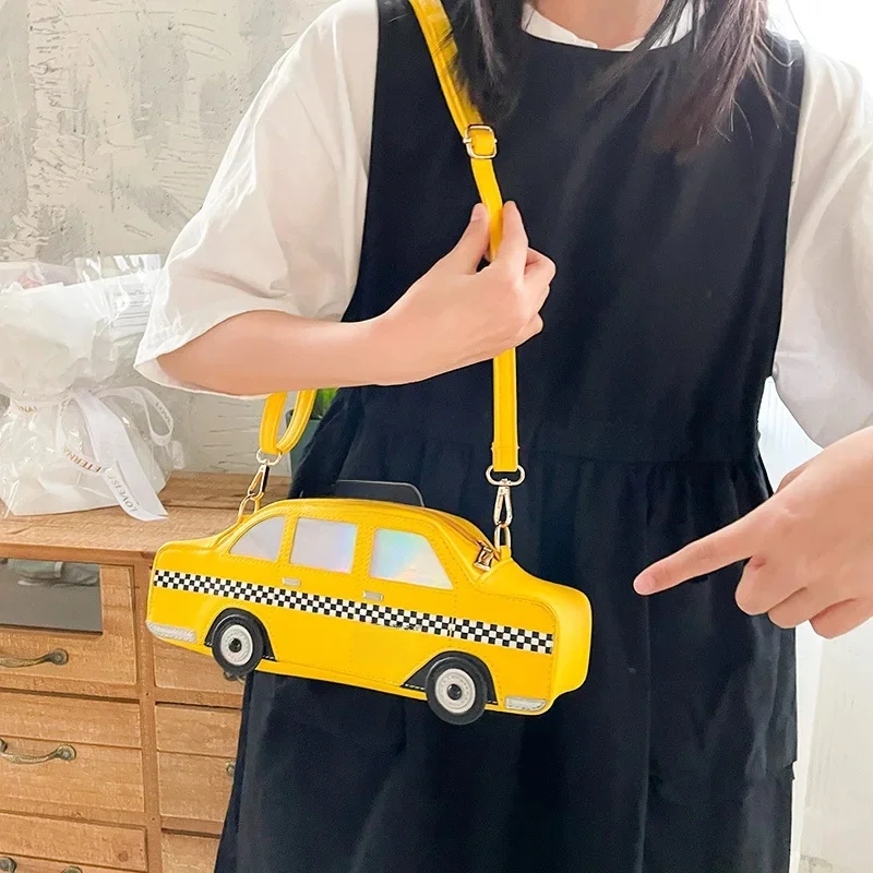 Torba na ramię dla kobiet Novel Yellow Taxi Shape Cute Cartoon Purses and Handbags Girls Crossbody Bag Female Casual Clutch Leather — zdjęcie 2