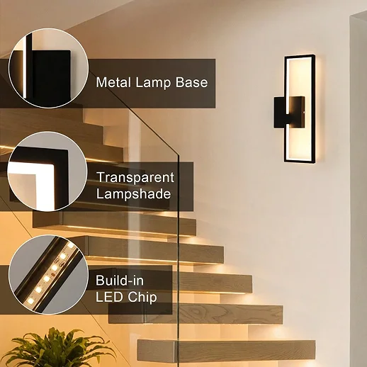 16 W Modern Acrylic Wall Lamp,Indoor LED Wall Light,Black Interior Wall Light for Corridor, Stairs,Warm White 3000K
