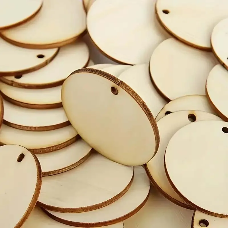 100 قطعة من الدوائر الخشبية المستديرة - أقراص عملات معدنية خشبية بفتحة واحدة للحرف اليدوية والحفلات وأعياد الميلاد وزينة عيد الميلاد #1