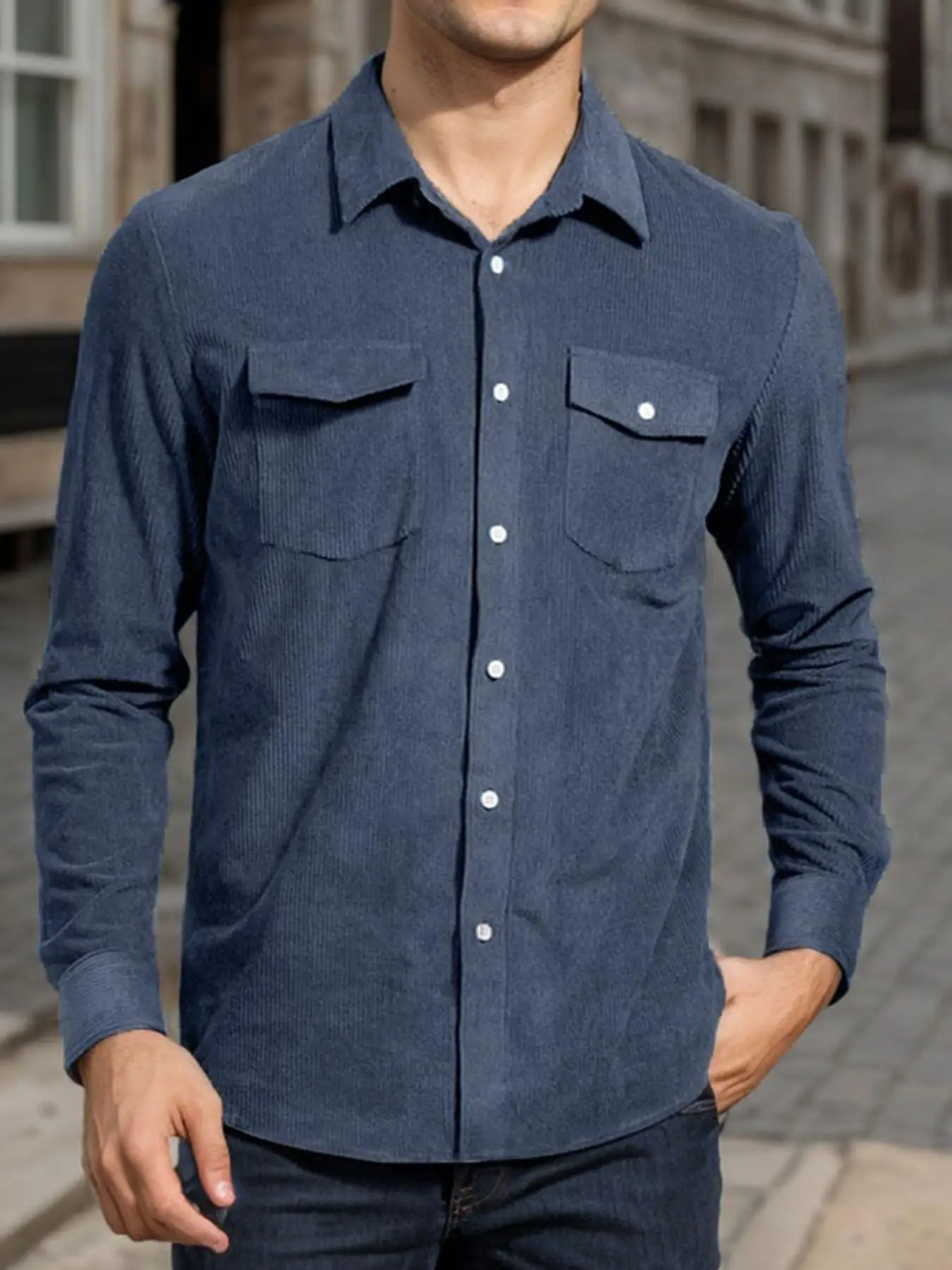 

Men's Corduroy Lined Long Sleeve Coat Jacket With Pockets