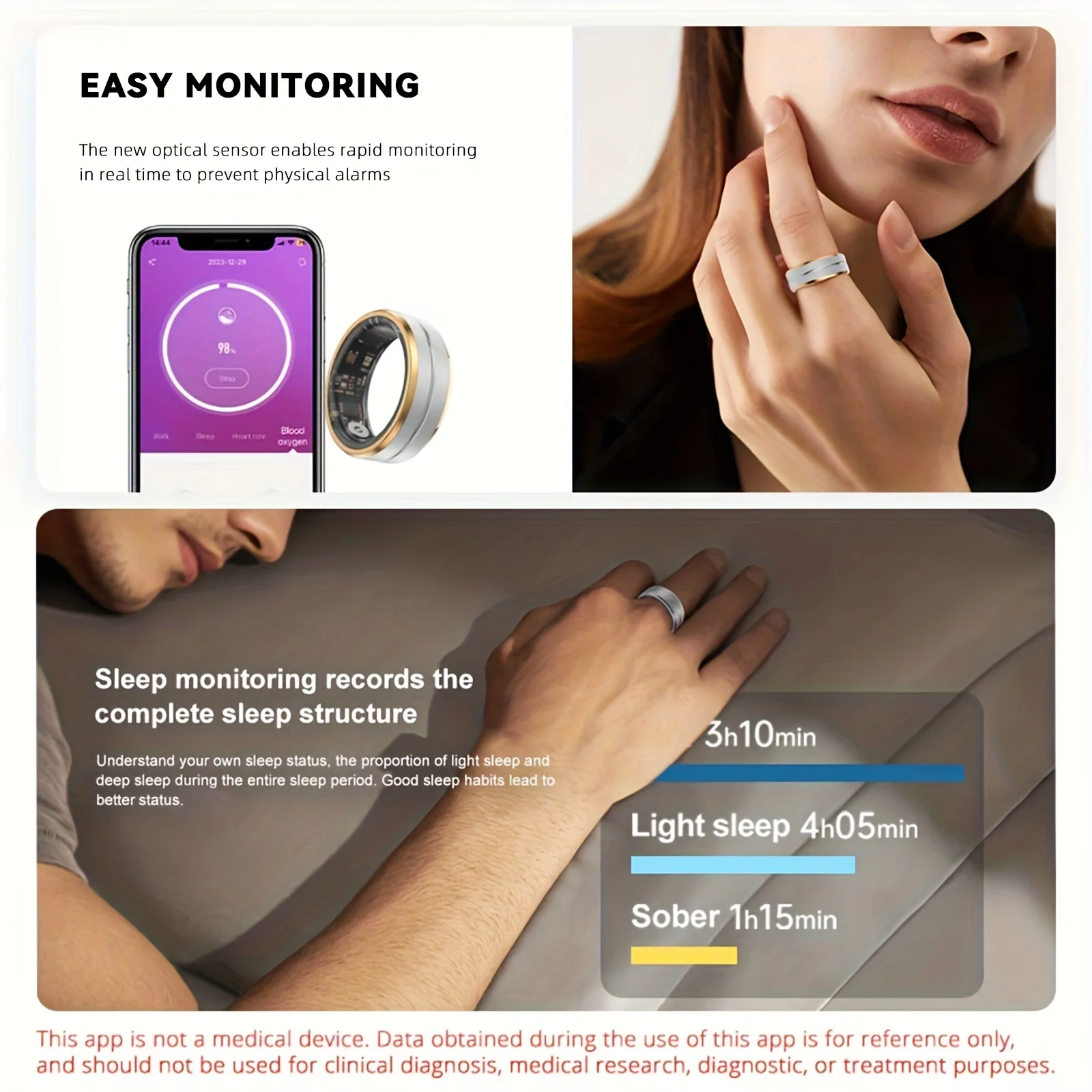 Smart Ring Health Tracker - Fitness Sleep Heart Rate Blood Oxygen Tracker Smart Ring for Men and Women,IP68 Waterproof Level Blu