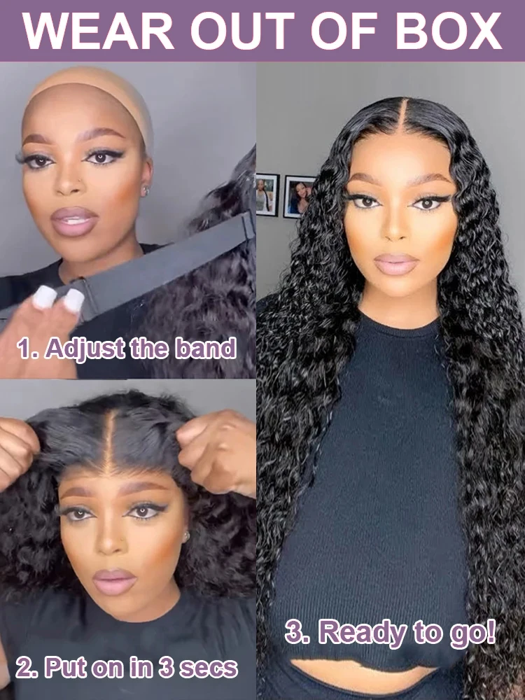 Pre Cut Glueless Human Hair Wig 13x4 Curly 250% Front Wig 7x5 Water Wave Lace Closure Wig Ready To Wear Deep Wave Wig For Women