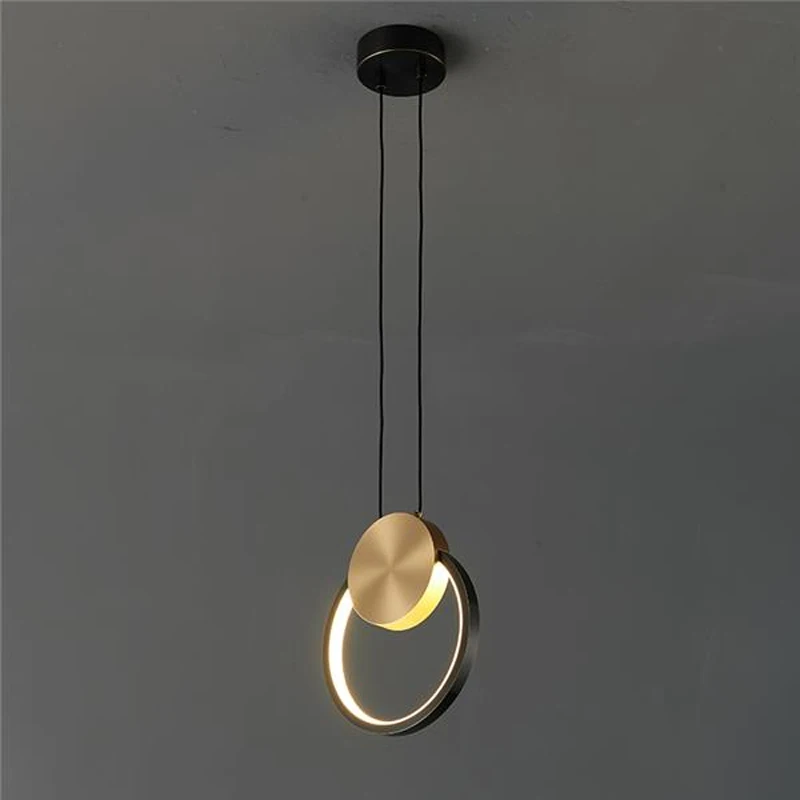 Simple LED bedroom bedside lamp light luxury Nordic bar restaurant lamp simple copper ring hang pendant lights