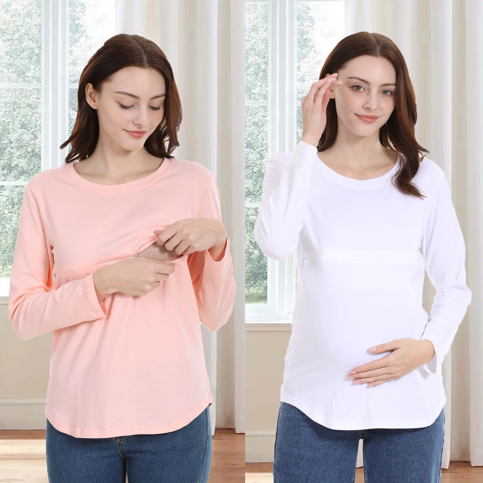 

Cotton Maternity Women Breastfeeding Tops Blouse Nursing Shirts Casual Long Sleeve Lactation T-Shirt Blouse Pregnancy Clothing