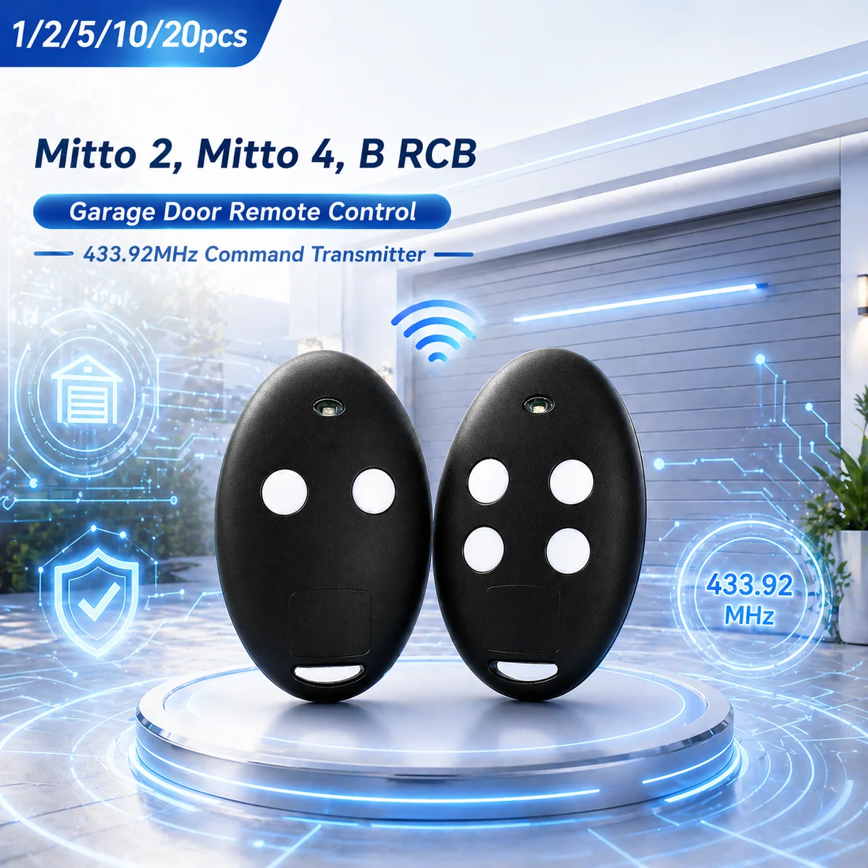 

For Mitto 2, Mitto 4, B RCB Garage Door Remote Control 433.92MHz Command Transmitter
