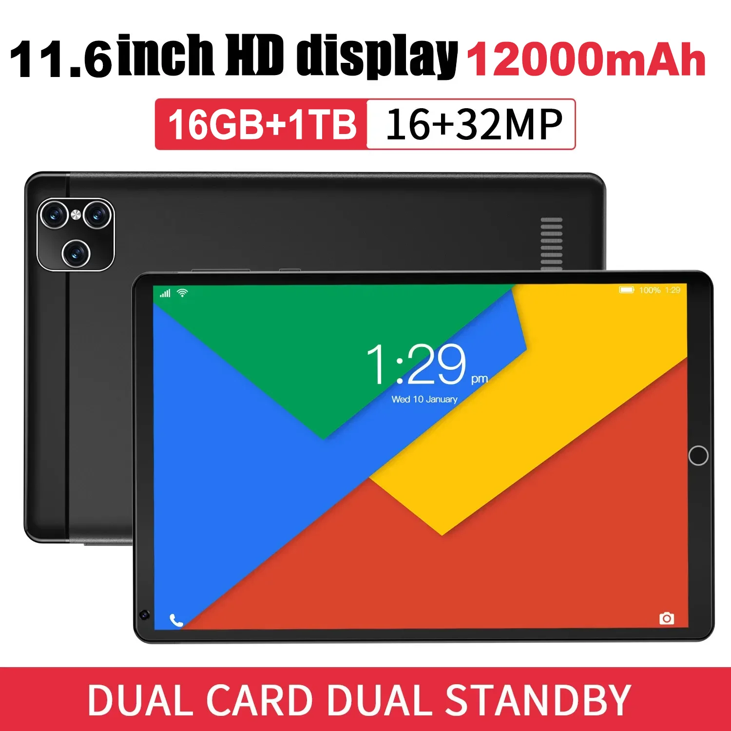 2024 NEW Gobal Version Android Tablet 11.6 Inch Android 13 Bluetooth 16GB 1TB Deca Core 16+32MP WPS+5G WIFI Laptop