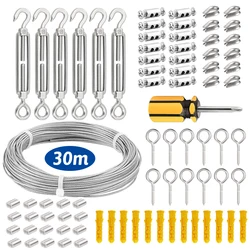 SGYM 30m Garden Wire Turnbuckle Tensioner Kit with Wire Rope Cable 304 Stainless Steel Cable Railing Kit Picture Hanging