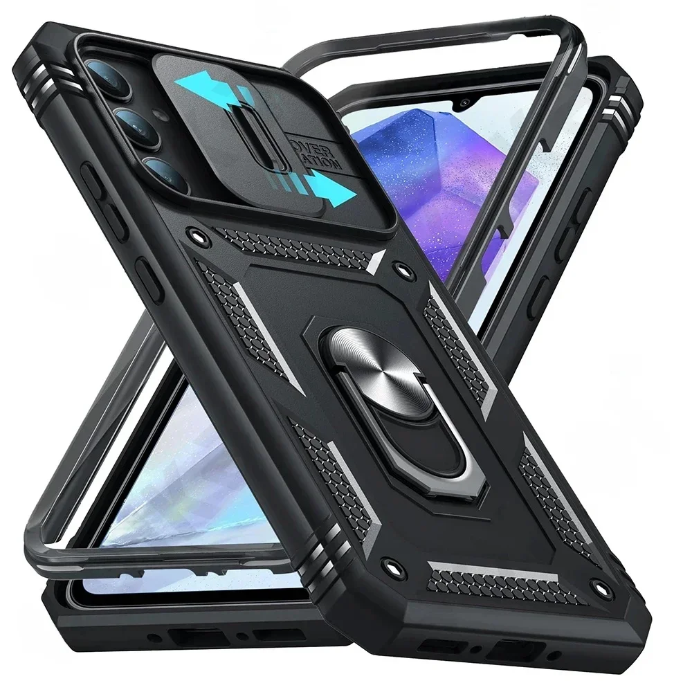 Case voor Samsung Galaxy S24 S23 S22 S25 Ultra Plus A17 A56 A36 FE 4G 5G Slider camera Beschermen 360 Volledige Bescherming Bracket Cover - afbeelding 2