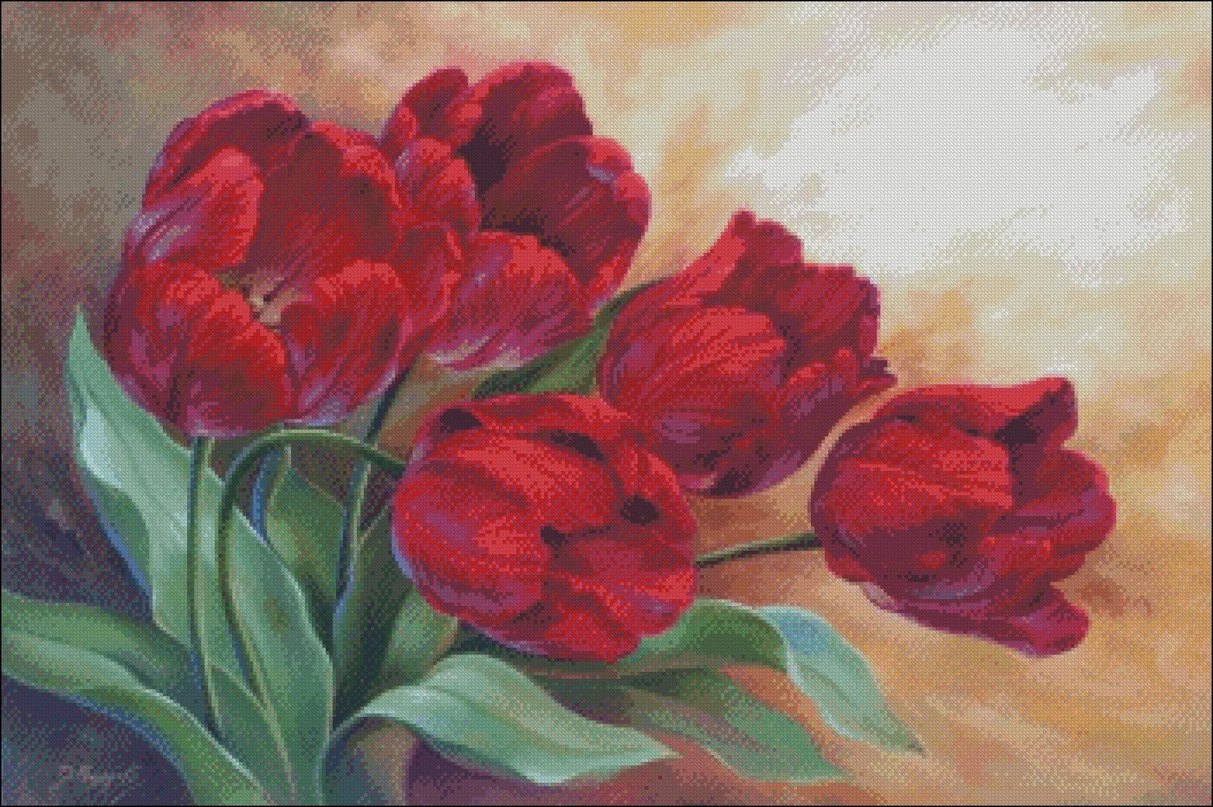 2024Red Tulips Collection - Counted Cross Stitch Kits - DIY Handmade Needlework Embroidery 14 CT Aida Sets DMC Color