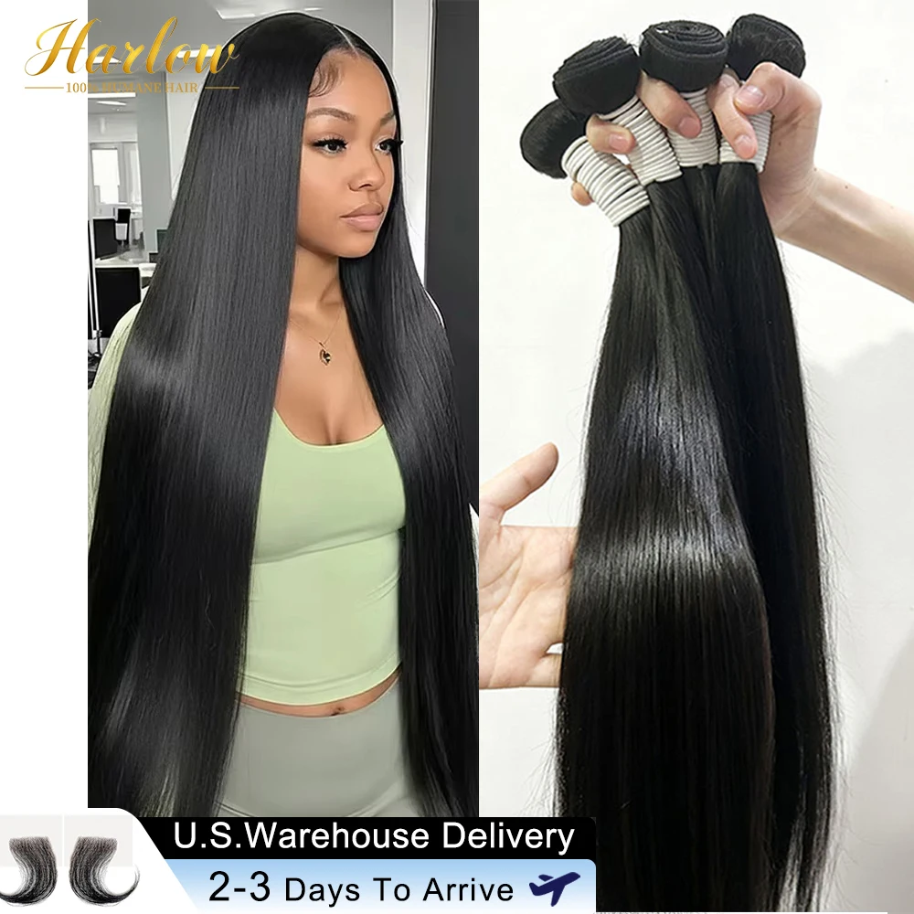 100% Human Hair 36 40 Inch Bone Straight Raw Hair Human Hair Bundles Extensions 3 4 Bundle Black Brazilian Remy Weave Bundles