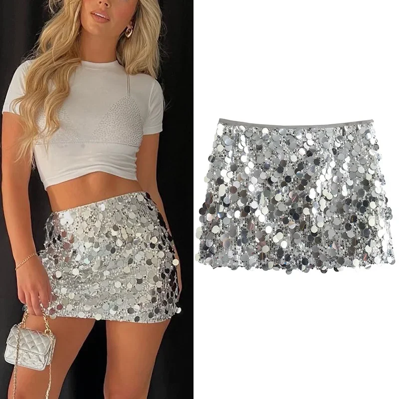 MUJER Zilveren Paillettenrok Vrouw Hoge Taille Minirok Vrouw Mode Glanzende Glitter Elegante Korte Rokken Voor Vrouwen 2025, Y2k Rokken - afbeelding 2