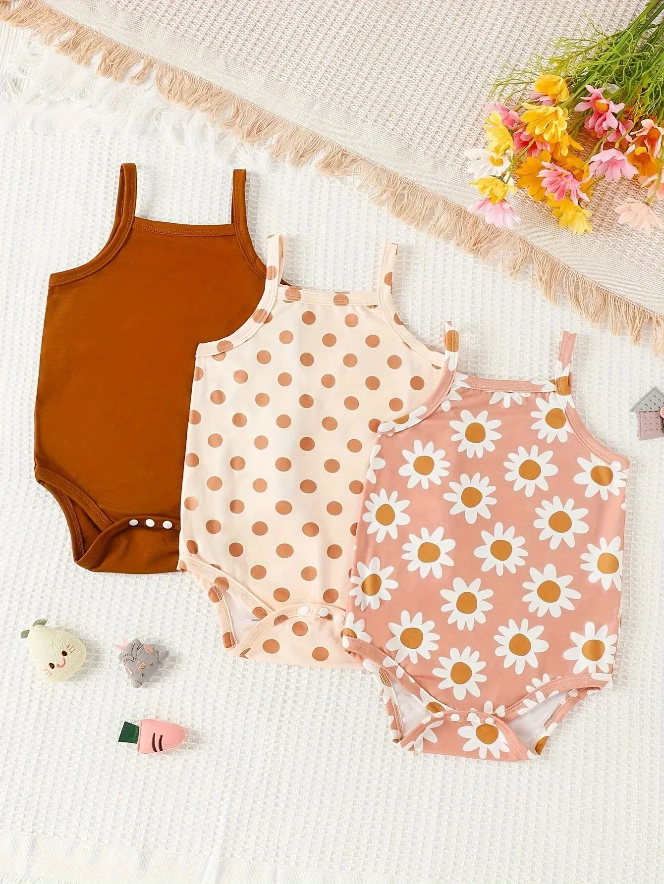 3 par/partia letnia dziewczynka noworodek chusta do noszenia dzieci Onesie 3 sztuki śliczne Polka Dot kwiatowy wzór fajne oddychające wygodne Onesie — zdjęcie 2