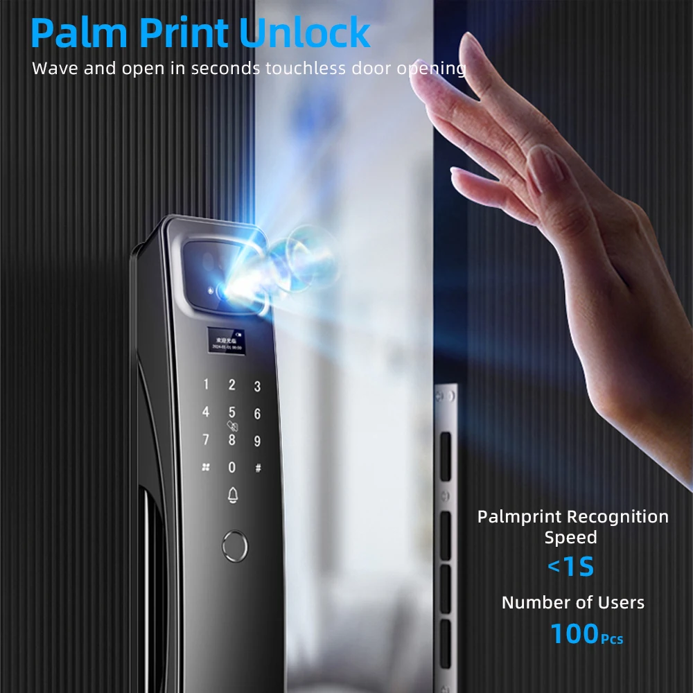RAYKUBE BN1 Tuya WiFi Camera Palm Vein Smart Lock Face Recognition Digital Fingerprint Lock With Video Call 2*Lithium Batteries - Image 3