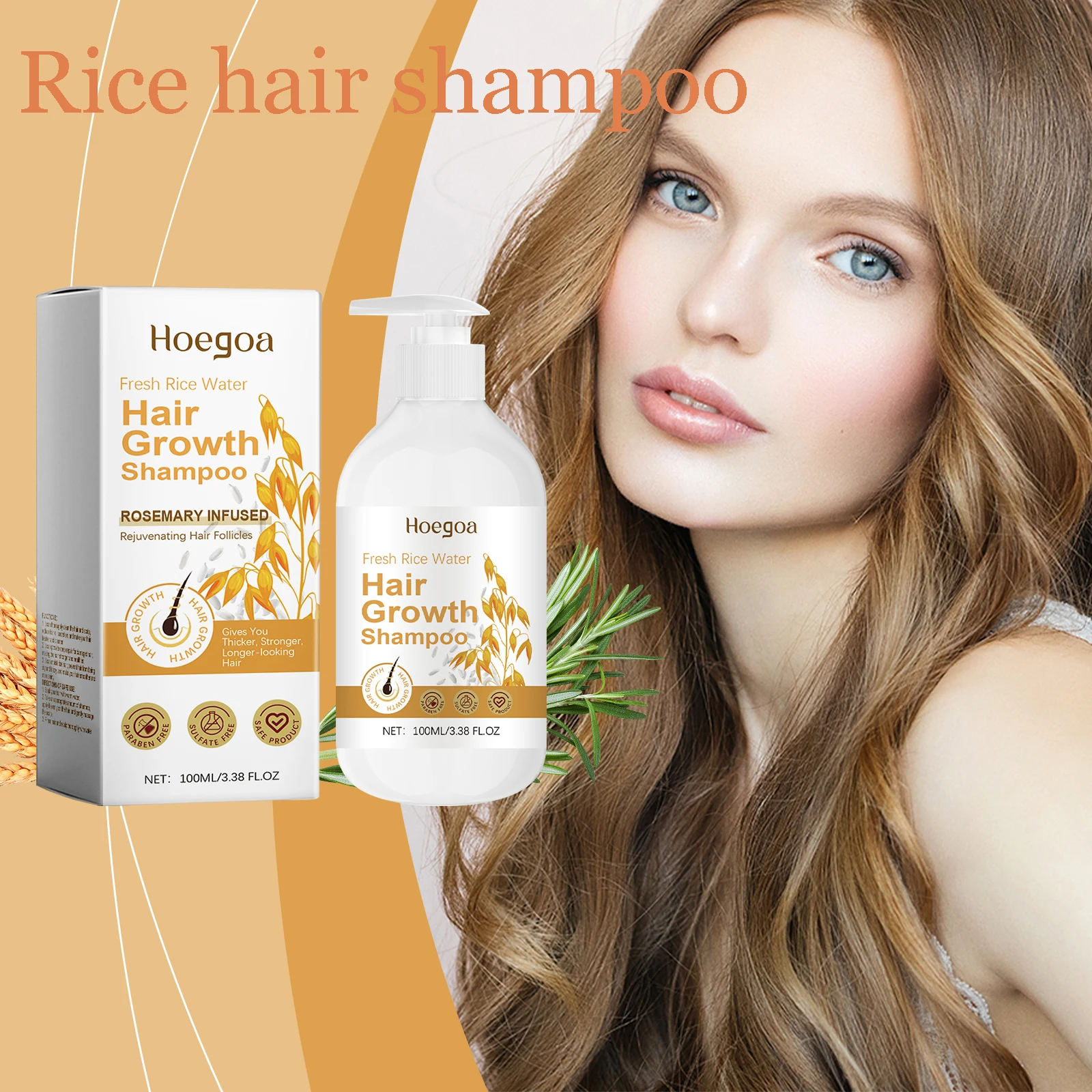 

100ML Natural Rice Hair Shampoo Gentle Cleaning Scalp Oil-control Remove Frizzing Volumizing Nourishing Smoothing for Daily Care