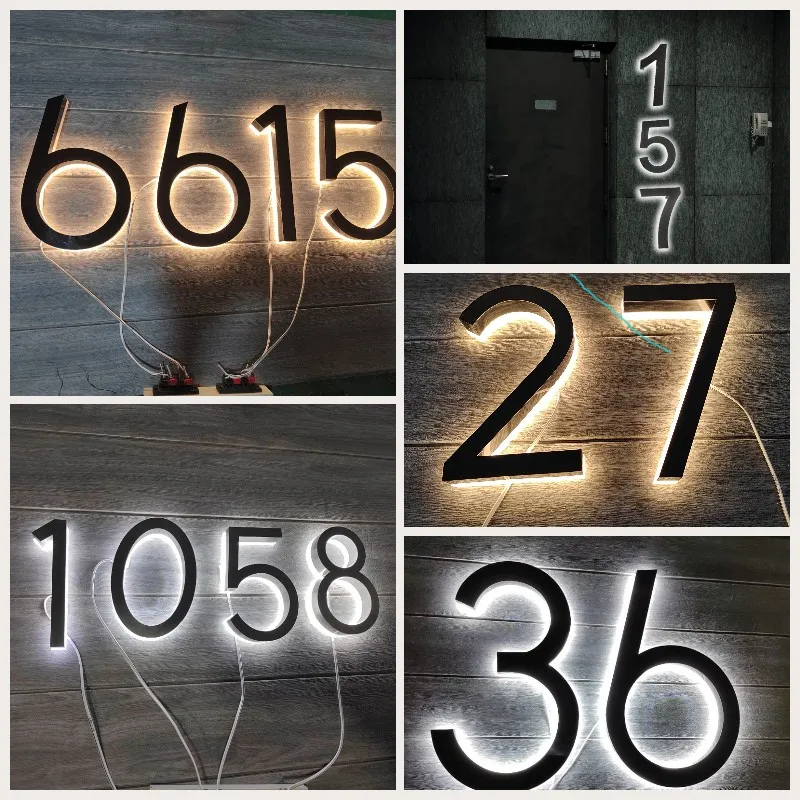 

Metal 3D LED House Numbers Light Outdoor Waterproof Home Hotel Door Plates Stainless Steel Luminous Letter Sign Address Number