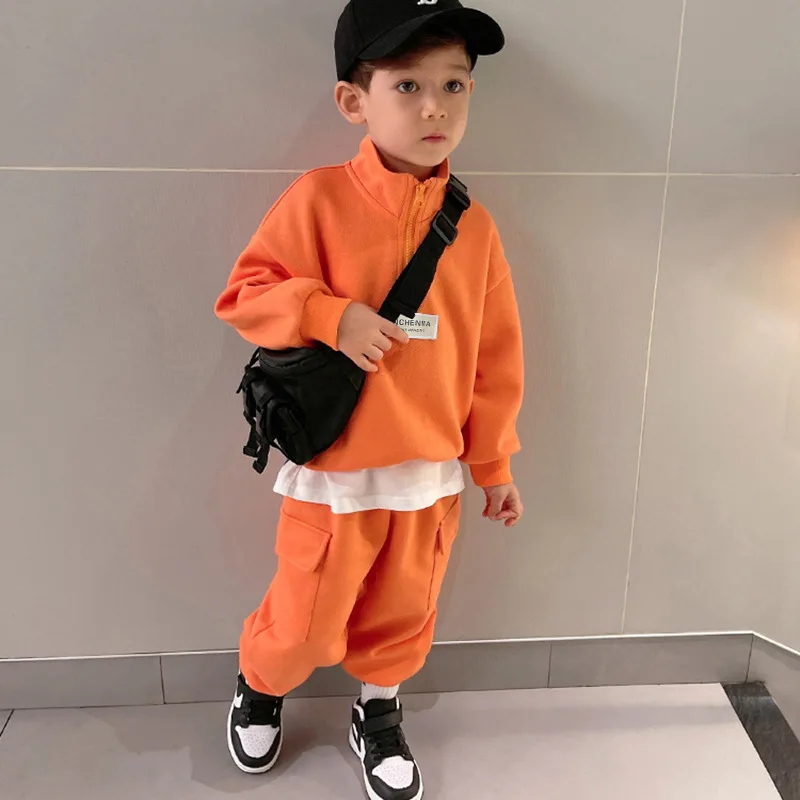 Spring Autumn Baby and Boys Half Zip Sweatshirt+Sweatpant School Kids 2PCS Tracksuit Children Jogger Outfit Workout Set 1-12 Yr