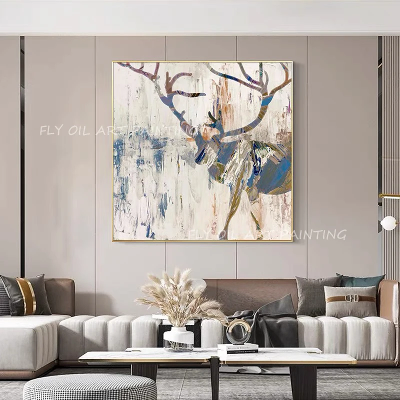 

Deer animal luxury art 100% handmade landscape canvas oil painting abstract wall art sitting room adornment for home decoration