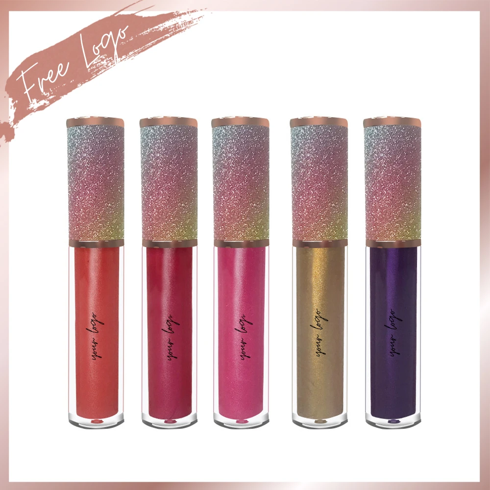 Lip Gloss Customized Logo on Rainbow Glitter Gold Luxury Top Packaging Private Label Matte Liquid Lipstick Rose Gold Luxury