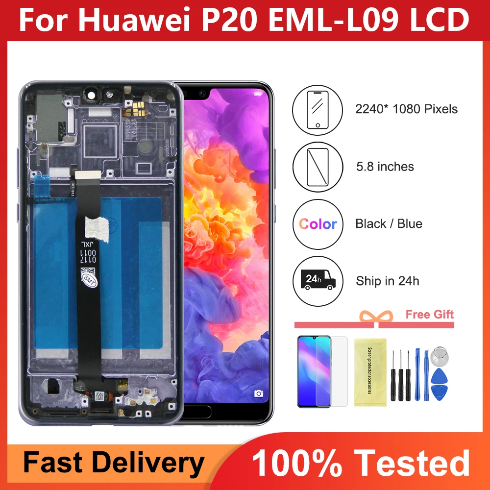 

5,8 "ЖК-дисплей с рамкой для Huawei P20 EML-L09 EML-L22 EML-L29 LCD сенсорный экран дигитайзер в сборе Замена