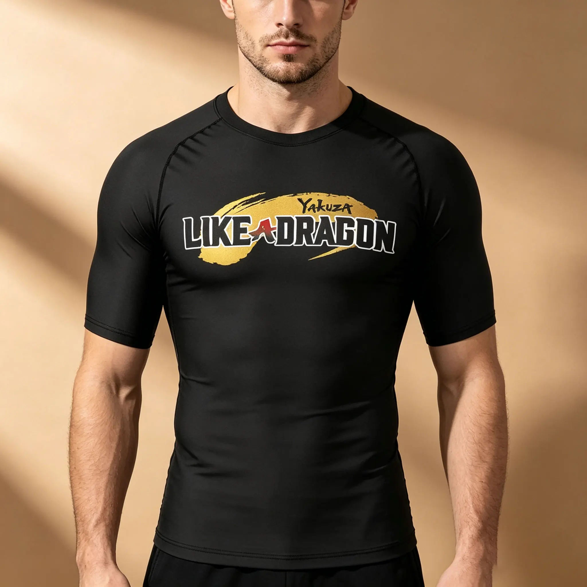 Herren-Kompressions-T-Shirt mit Yakuza Like A Dragon-Aufdruck, schnell trocknendes, hochelastisches Kurzarm-Unterhemd für Fitness-Workout