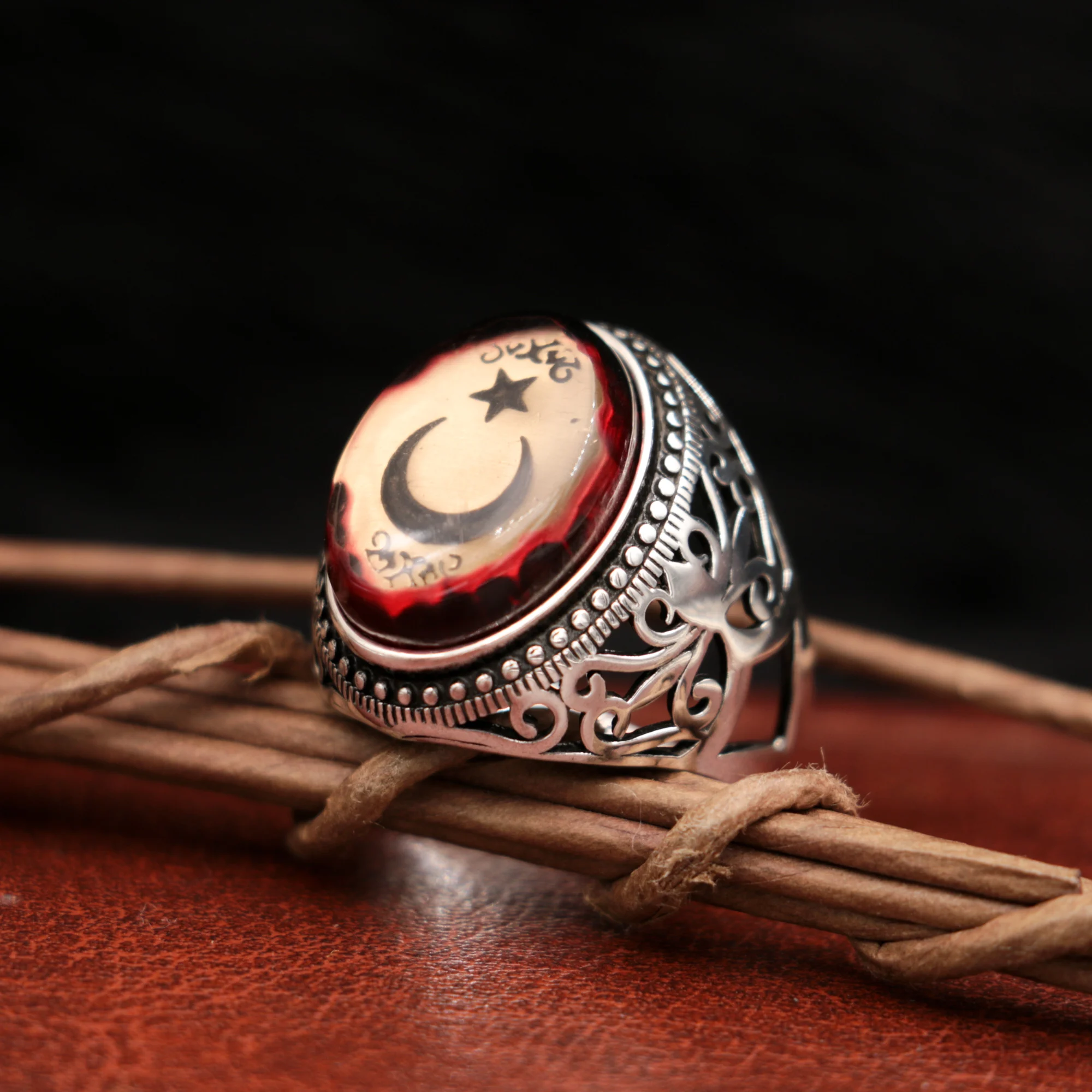 Star and Crescent 925 Silver Men's Ring Islamic Turkish Men's Jewelry Stamped With Silver Stamp All Sizes Available