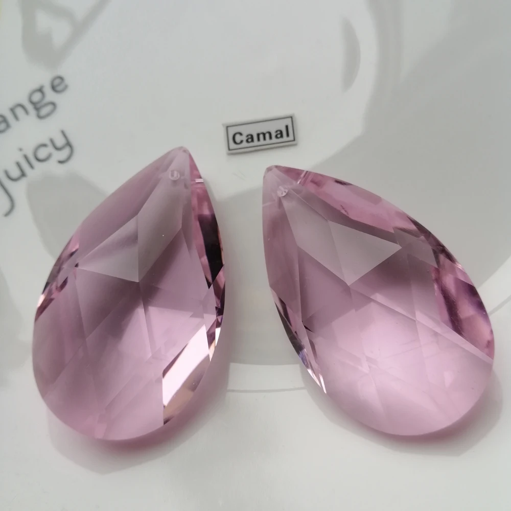 

Camal 2PCS 50mm Pink K9 Crystal Teardrop Faceted Chandelier Pendant Prisms Hanging Parts Ornament Fengshui Xmas Craft SunCatcher