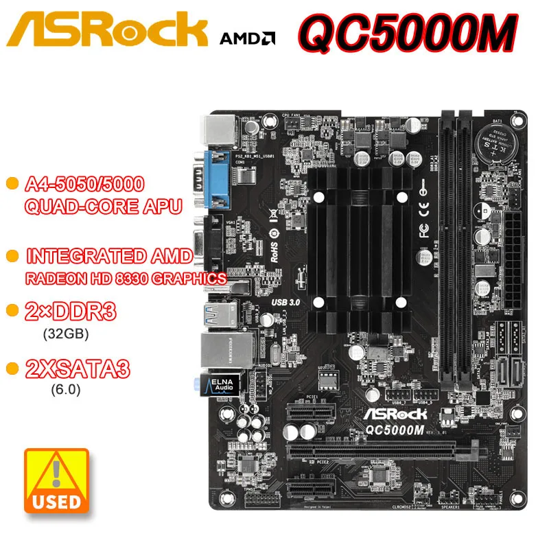 

ASRock QC5000M motherboard Integrated AMD Radeon HD 8330 Graphics AMD FT3 Kabini A4-5050/5000 Quad-Core APU DDR3 32GB M-ATX