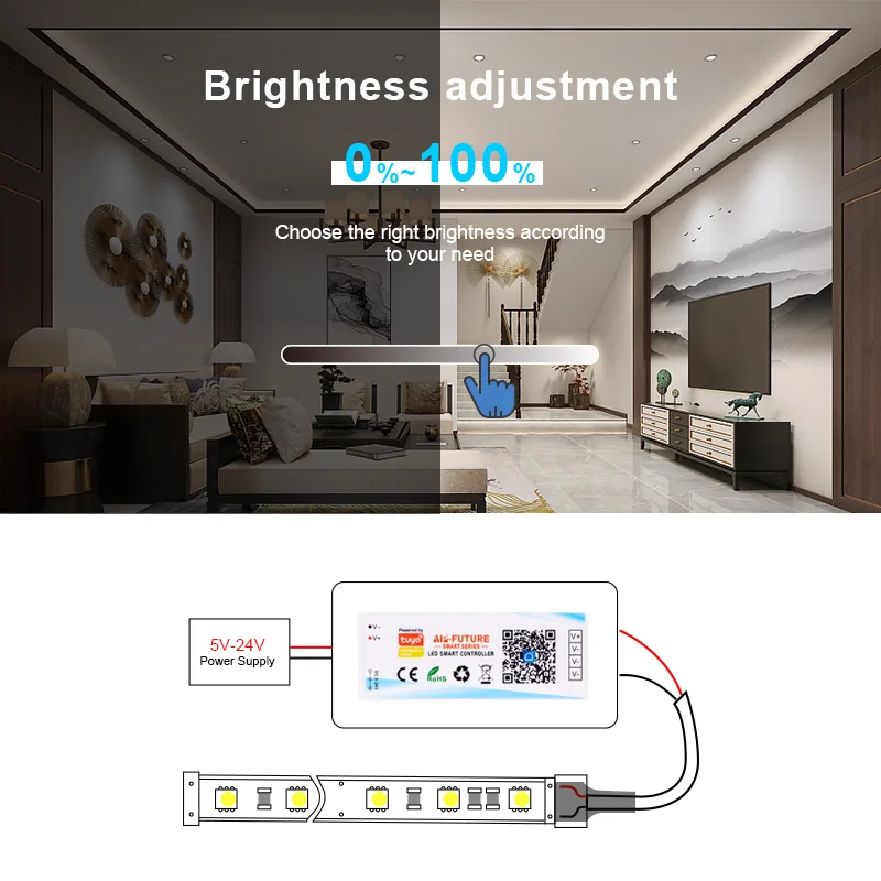 DC5V-24V WiFi Smart LED Controller Tuya Alexa Google Home Voice Control Dimmer Single Color LED Strip APP Remote RF 2.4G