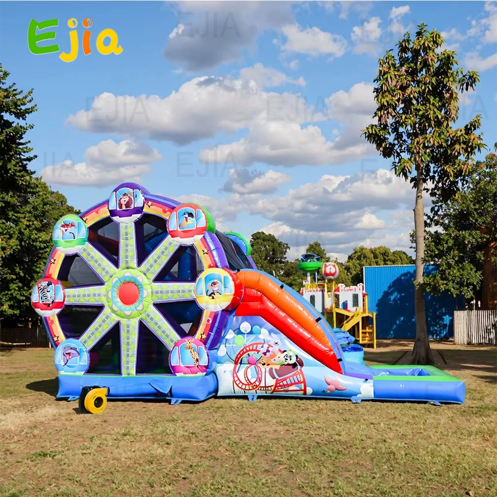 Aufblasbarer Hüpfer mit Riesenrad in kommerzieller Qualität, Nass-/Trocken-Kombinationsschloss-Rutsche und Gebläse für Party-Vermietung im Freien, Sprung-Rutsche