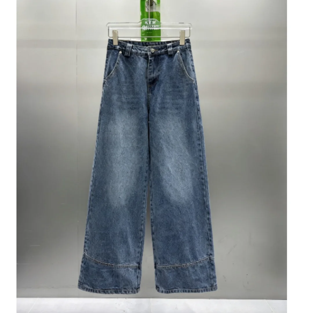 

Зима 2025 г., новые модные универсальные прямые джинсы ручной работы с жемчужной отделкой