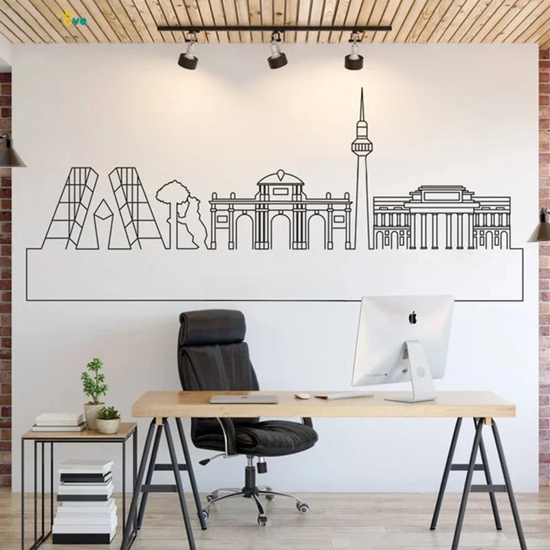 Madryt Skyline prosta linia dekoracja panorama miasta naklejka ścienna winyl do wystroju wnętrz wymienny pejzaż miejski artystyczny Design YT1450 — zdjęcie 2