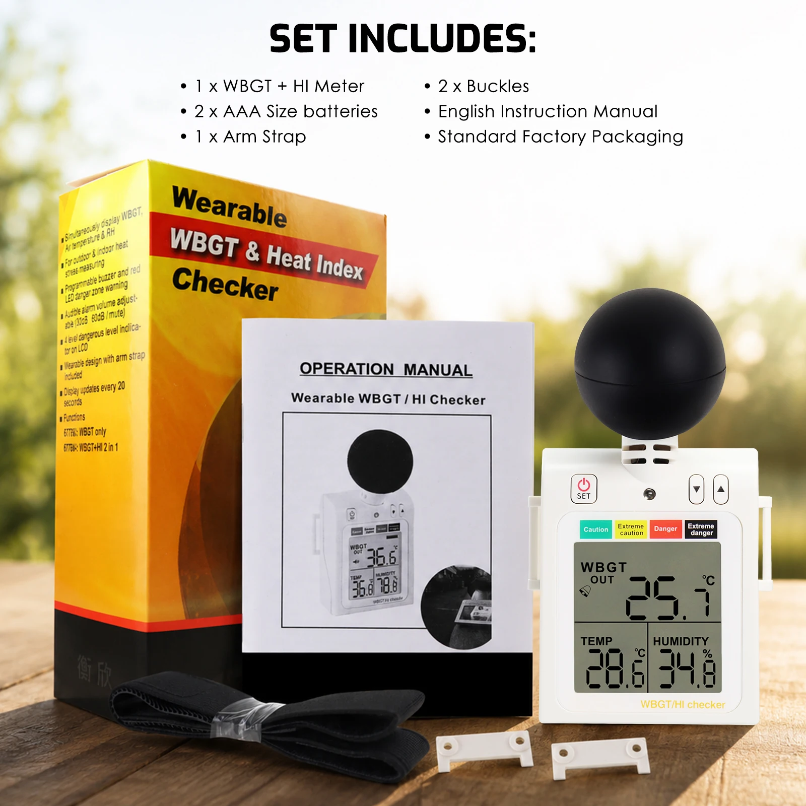 Digital Handheld 2-in-1 Heat Index Checker Wet Bulb Globe Temperature Meter Audible Alarm Indicator for Boiler Rooms Mining Site image 2