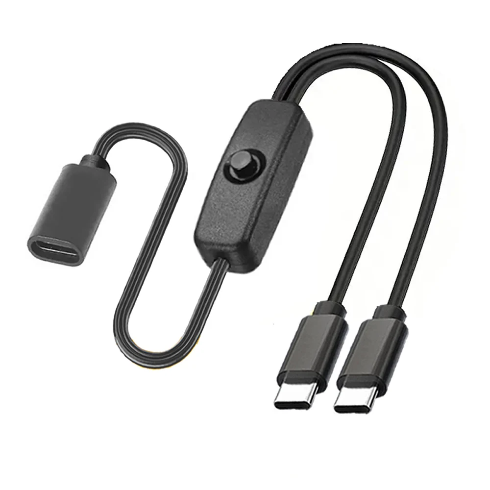 USB C Female to Double Type C Male Splitter Cord with On/Off Switch, USB Type C Hub Extension Cable to Micro USB Charger Cable
