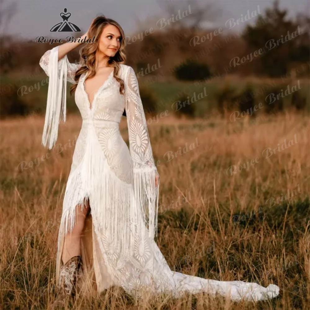 

RoyceBridal V Neck Mermaid Wedding Dress 2025 Lace Court Train Wedding Gown Customized vestidos de novia свадебное пл